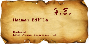 Haiman Béla névjegykártya